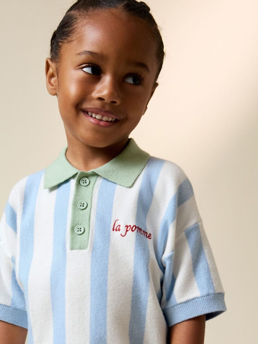 Blue Character Button Neck Knitted Polo Shirt 2