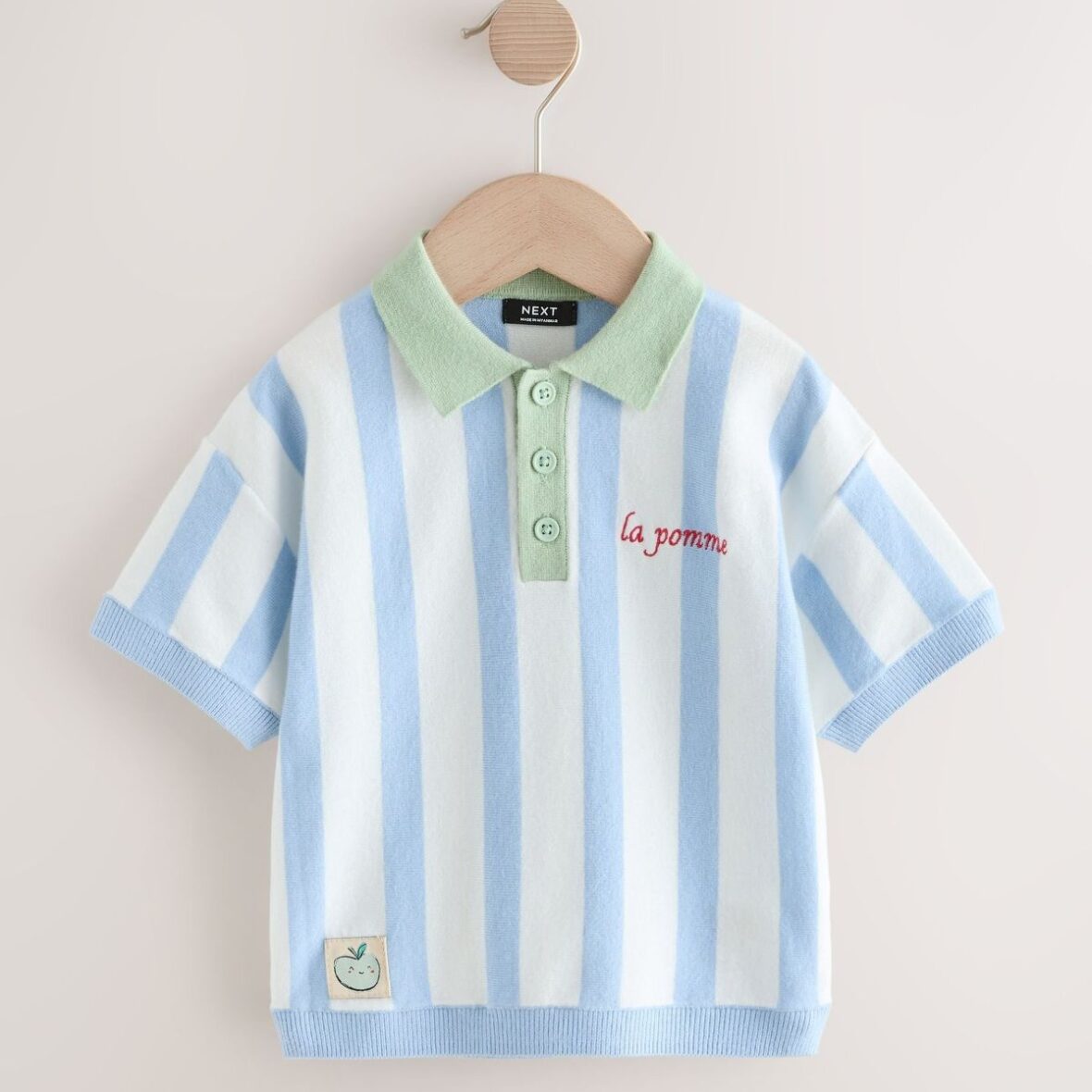 Blue Character Button Neck Knitted Polo Shirt (3mths-7yrs)