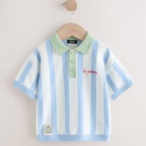 Blue Character Button Neck Knitted Polo Shirt 1