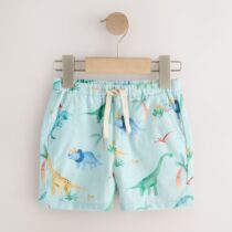 Blue Dino Print Linen Blend Pull On Shorts 3