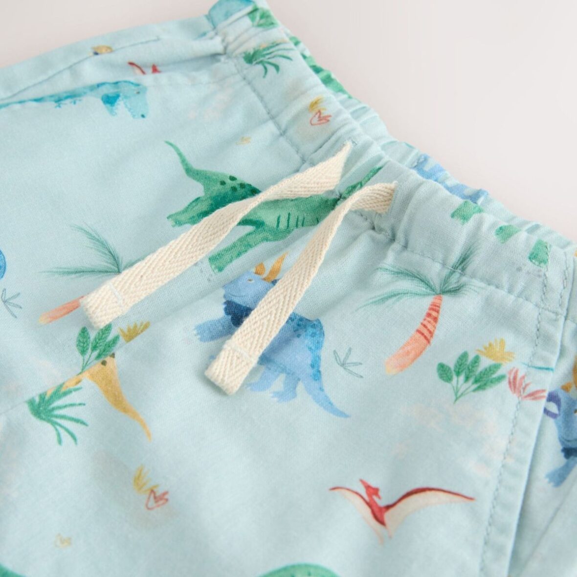 Blue Dino Print Linen Blend Pull On Shorts 4