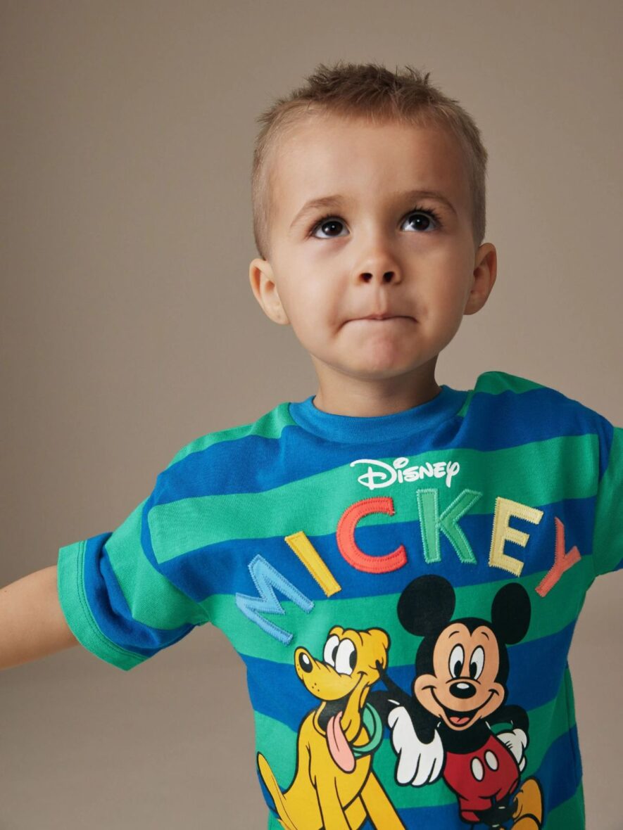 Blue Green Mickey Mouse Short Sleeve T-Shirt 1