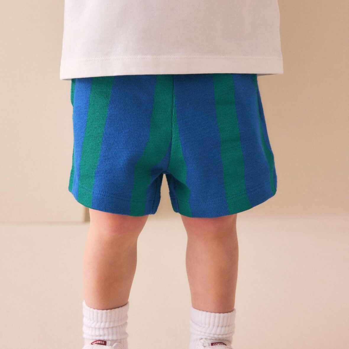 Blue Green Stripe Textured Shorts 1