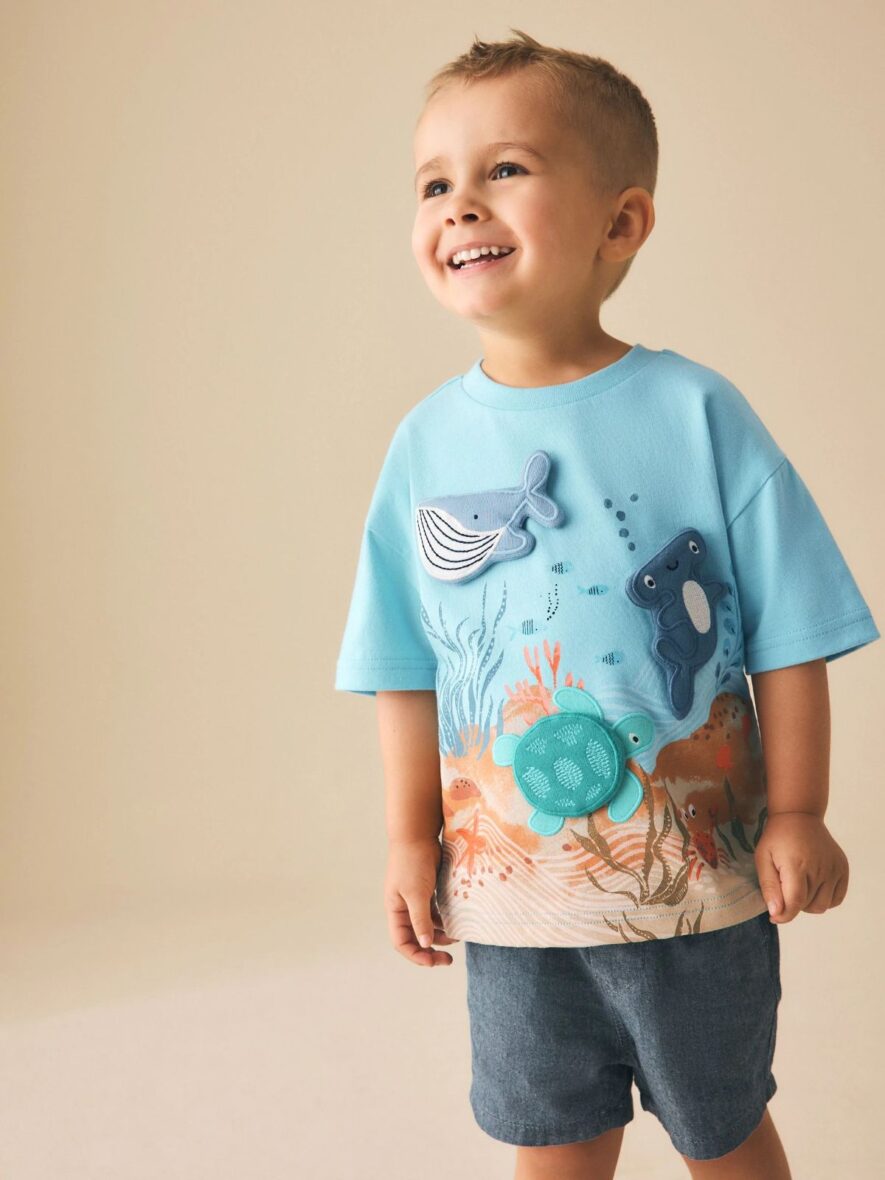 Blue Sea Animal Short Sleeve 3D Padded T-Shirt 1
