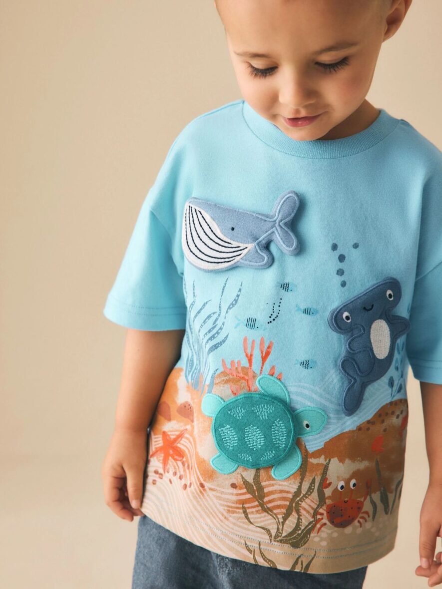 Blue Sea Animal Short Sleeve 3D Padded T-Shirt 2