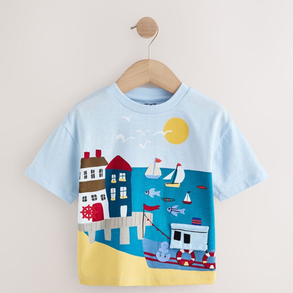 Blue Seaside Short Sleeve Appliqué T-Shirt (3mths-7yrs)