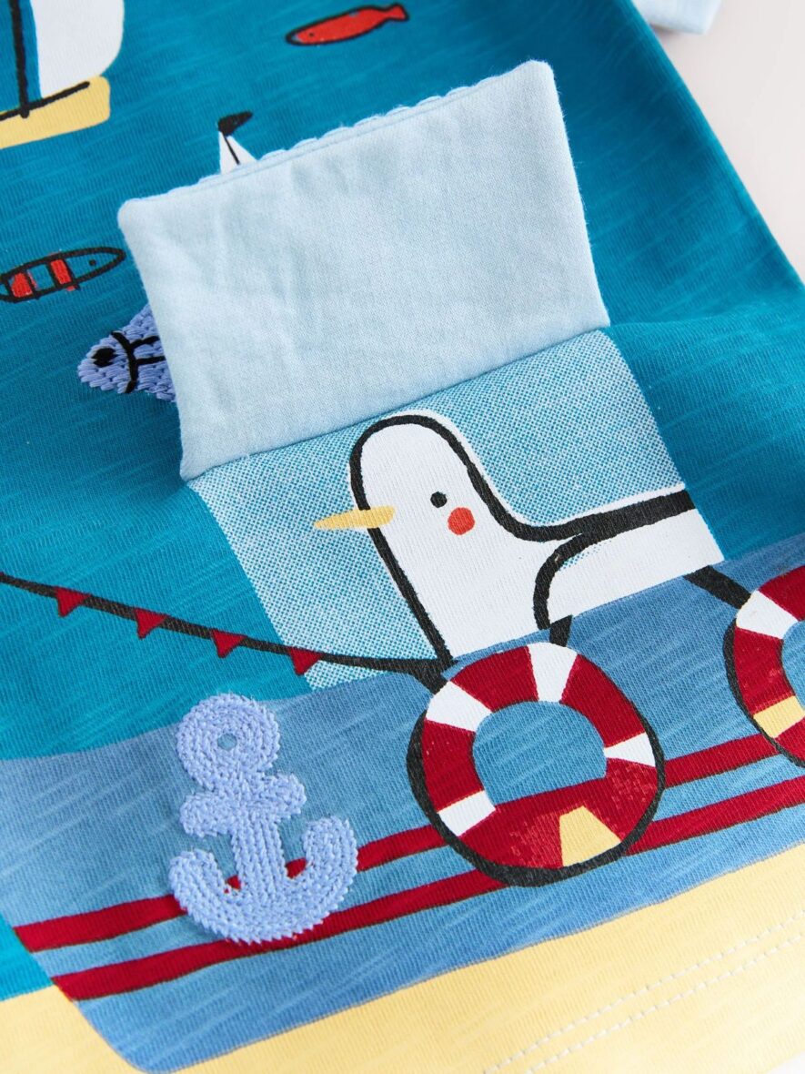 Blue Seaside Short Sleeve Appliqué T-Shirt 3