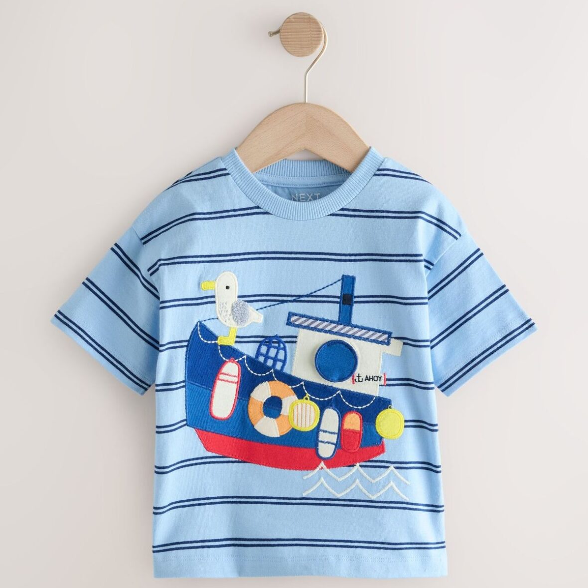 Blue Stripe Sealife Boat Short Sleeve Interactive T-Shirt (3mths-7yrs)