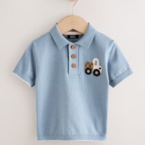 Blue Transport Character Button Neck Knitted Polo Shirt 1