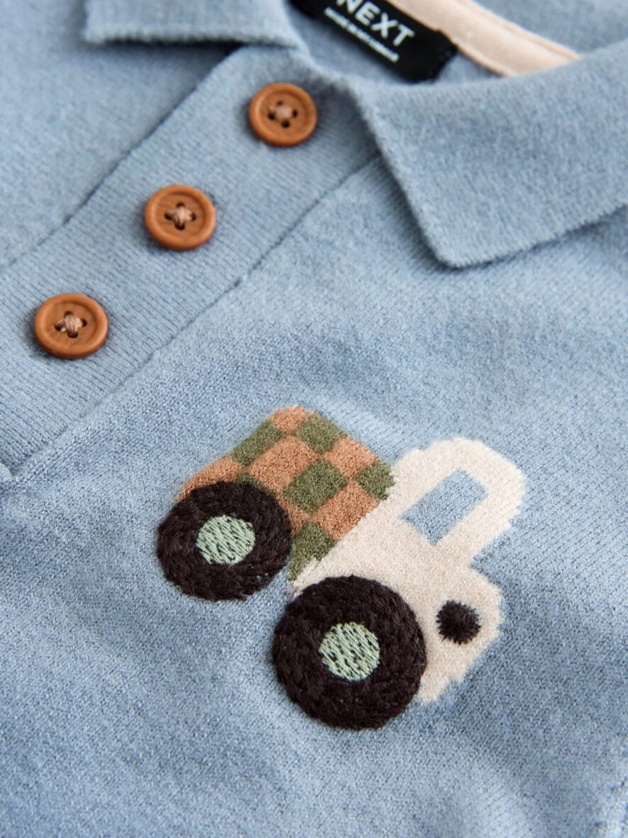 Blue Transport Character Button Neck Knitted Polo Shirt 3