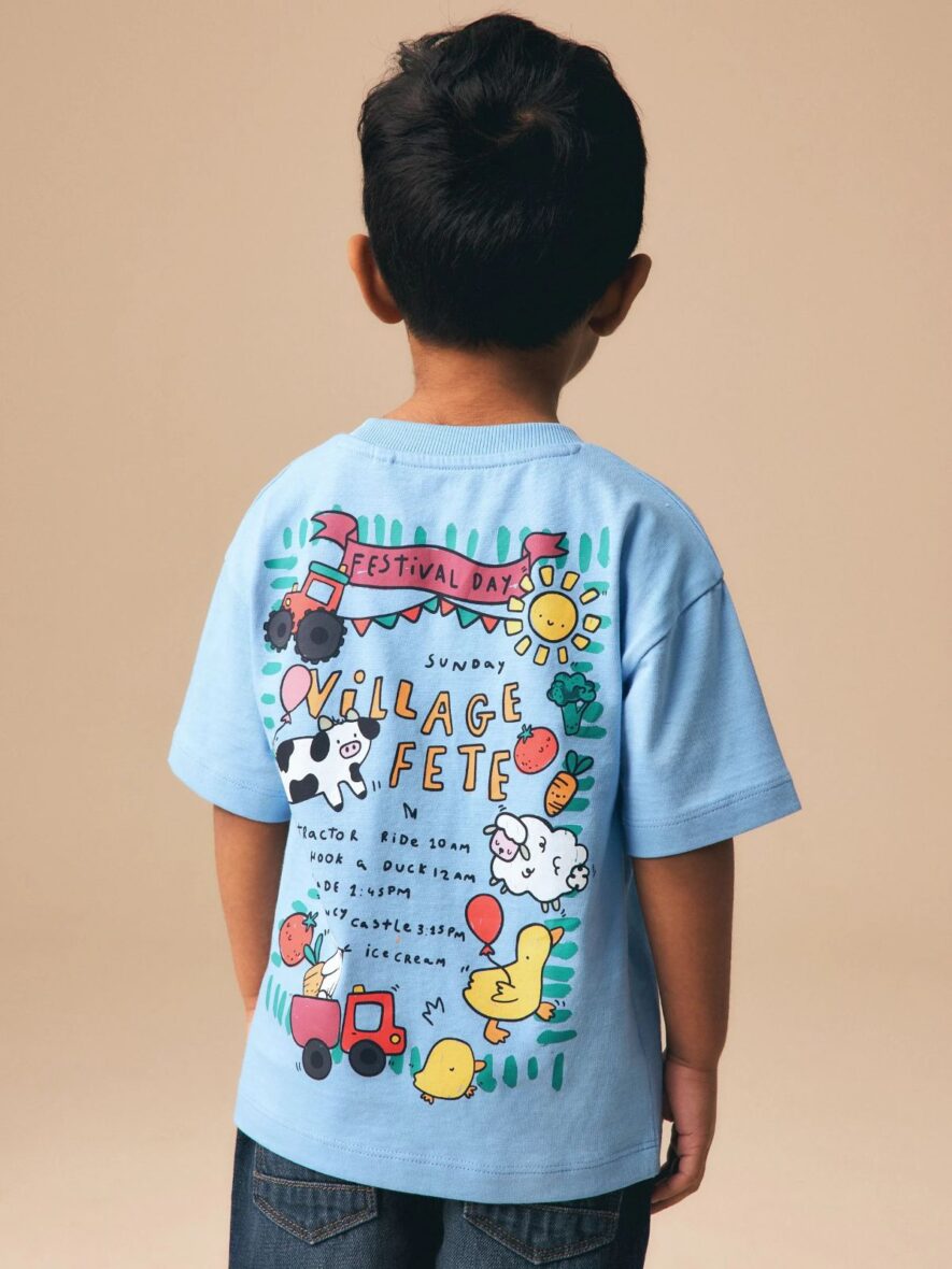 Blue Village Fete Short Sleeve Back Print T-Shirt 1