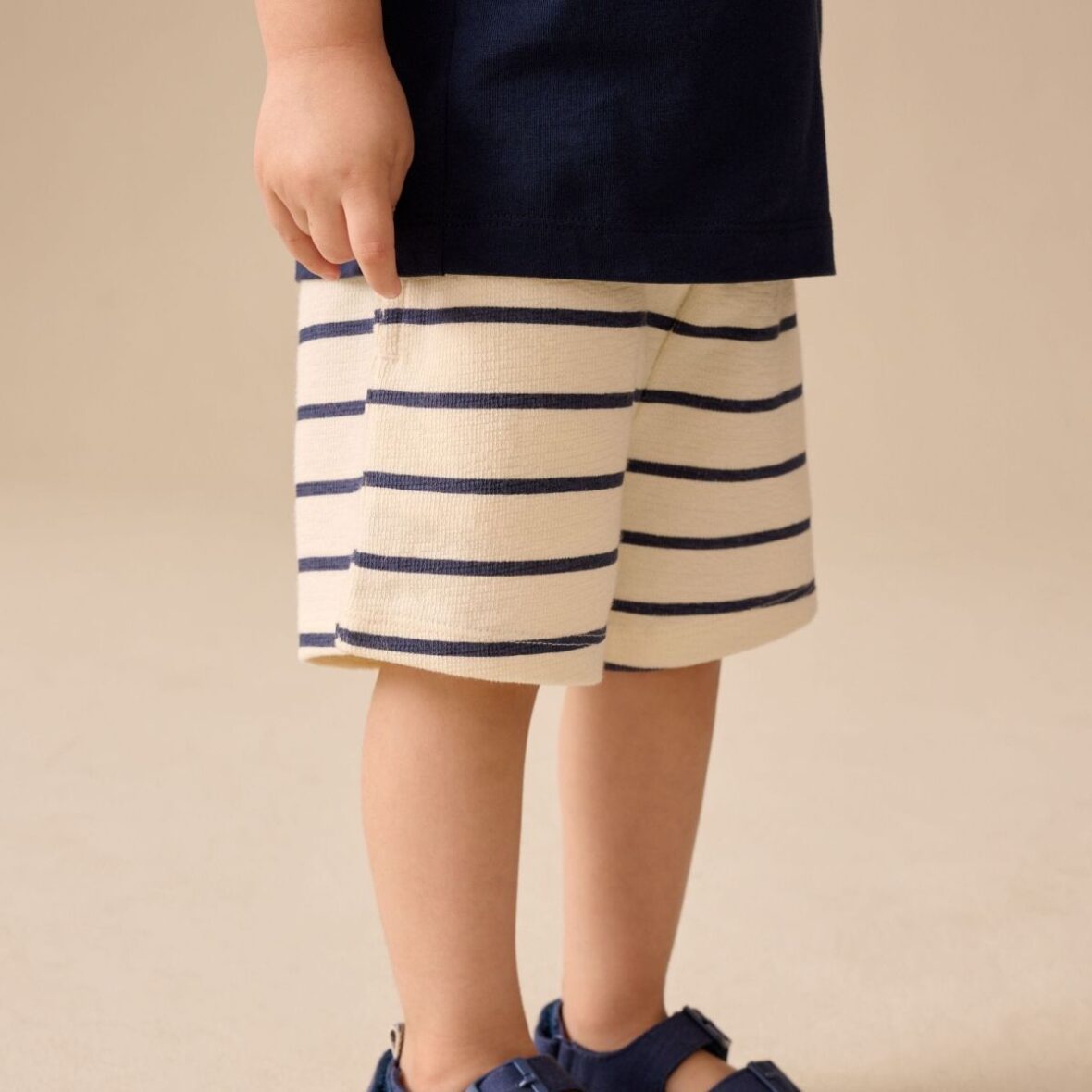 Blue White Stripe Textured Shorts 1