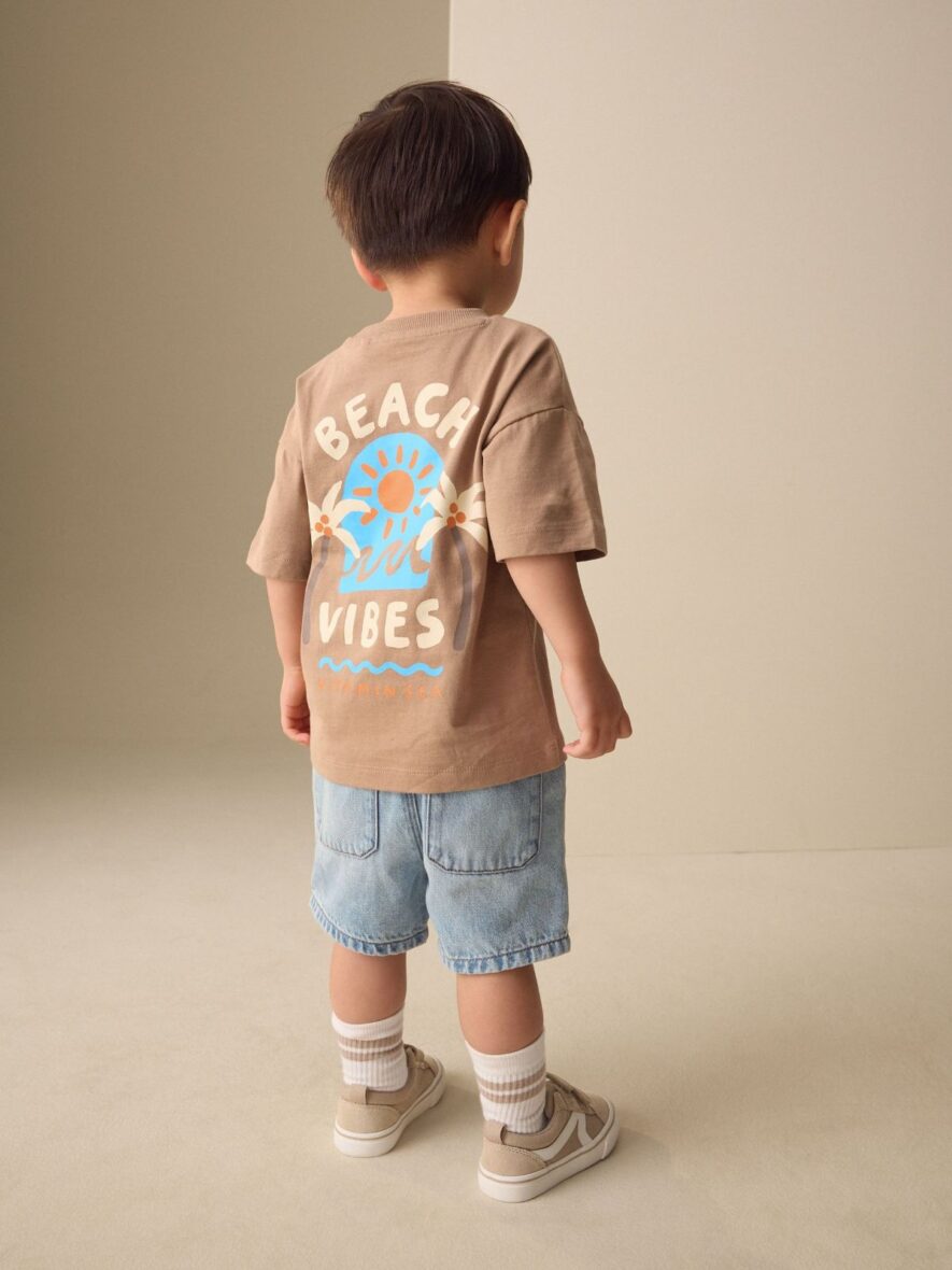 Brown Beach Vibes Short Sleeve Back Print T-Shirt 1