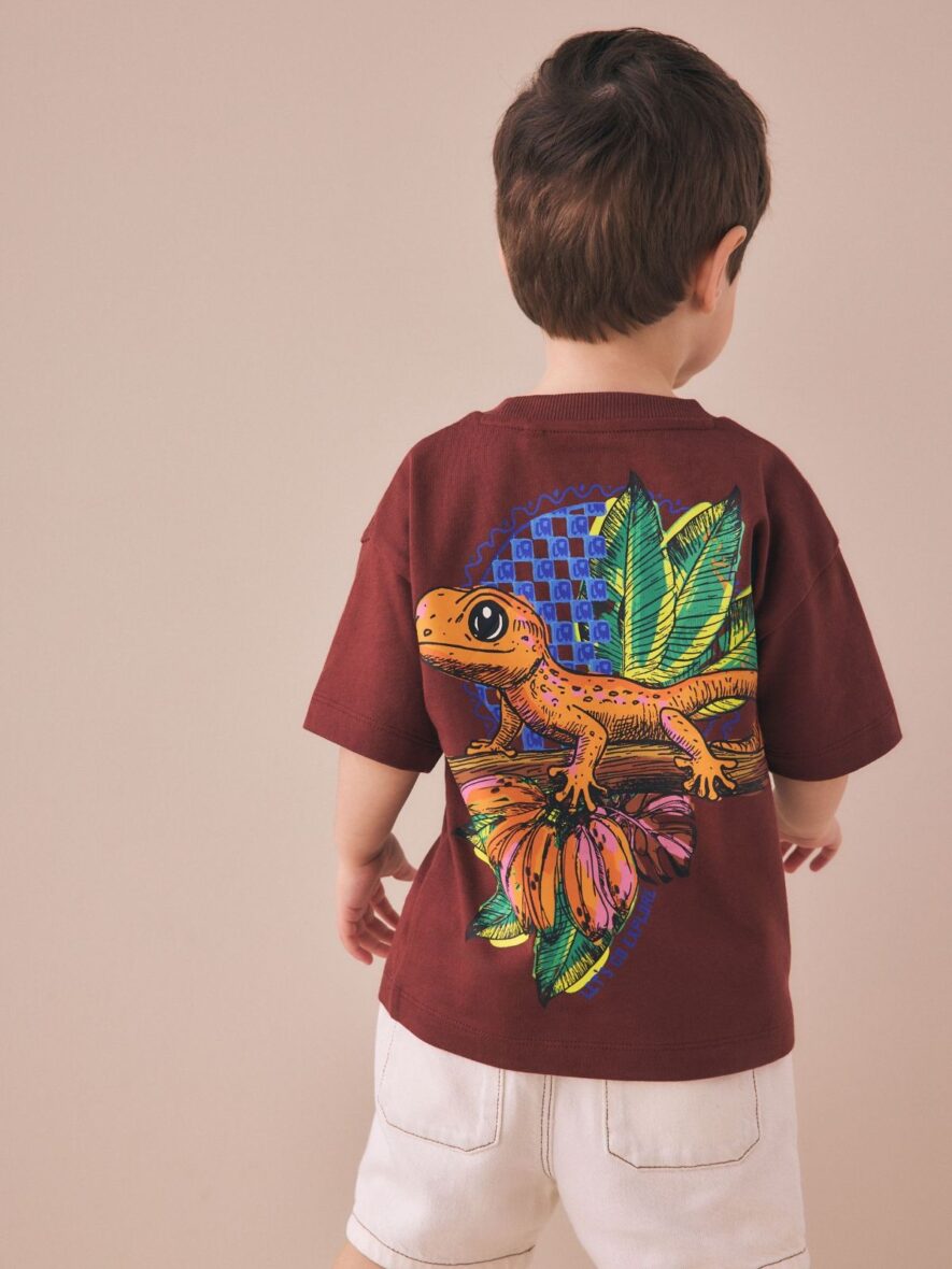 Burgundy Red Gecko Short Sleeve Back Print T-Shirt 1