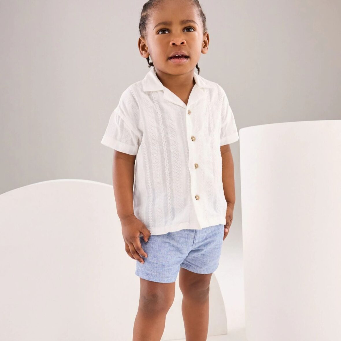Chambray Blue Linen Blend Chino Shorts 1