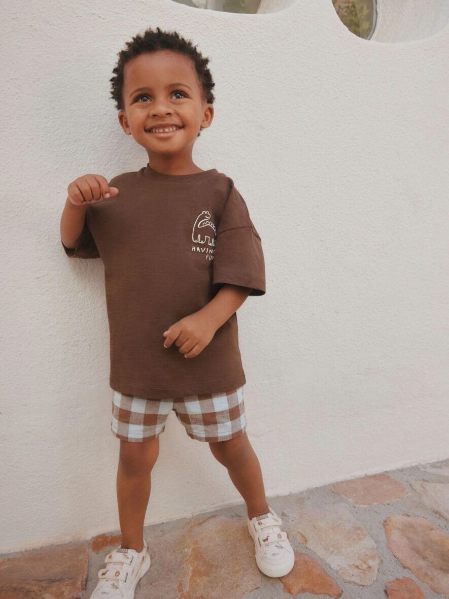 Chocolate Brown Dinosaur Club Oversized Short Sleeve Back Print T-Shirt 1