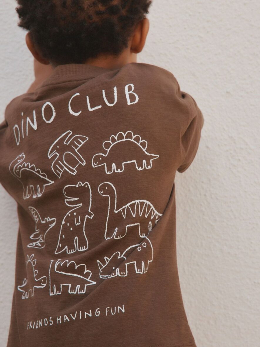 Chocolate Brown Dinosaur Club Oversized Short Sleeve Back Print T-Shirt 3