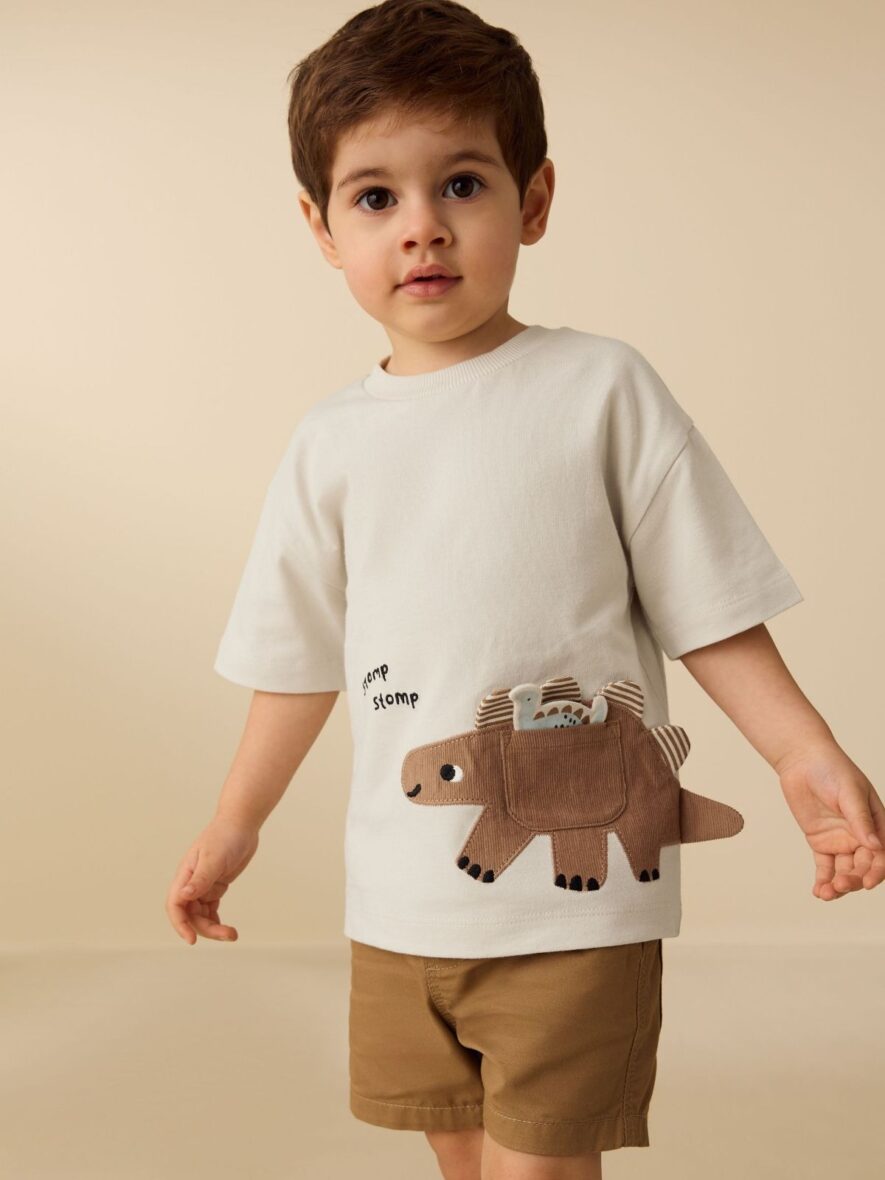 Cream Dinosaur Short Sleeve Interactive T-Shirt 1