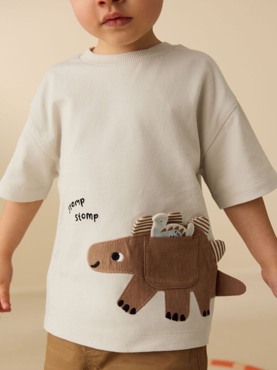 Cream Dinosaur Short Sleeve Interactive T-Shirt 4