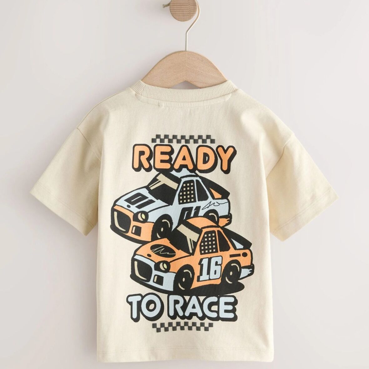 Cream Race Car Short Sleeve Back Print T-Shirt 3