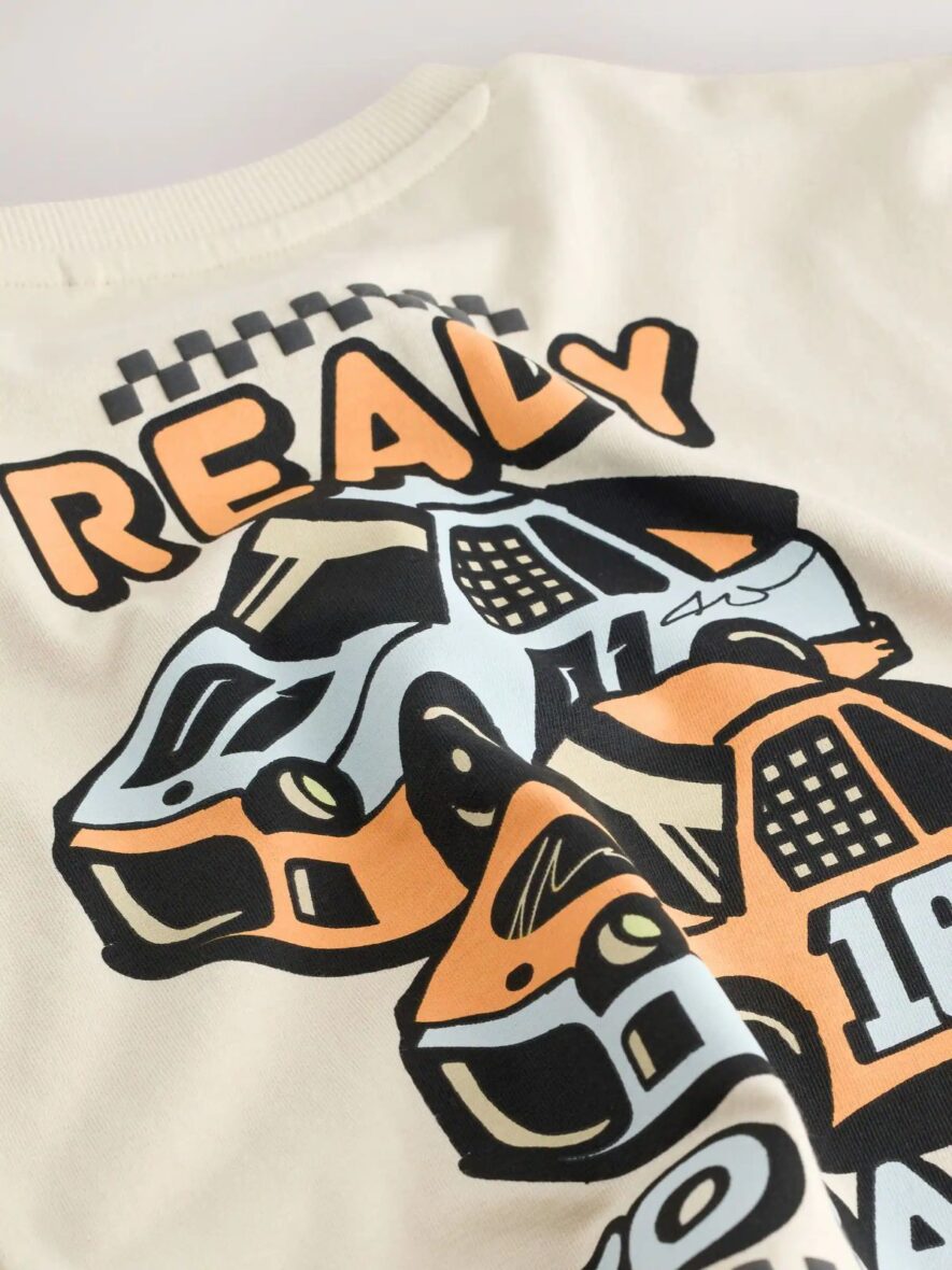 Cream Race Car Short Sleeve Back Print T-Shirt 4