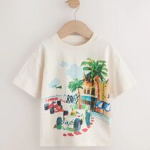 Cream Watercolour Race Car Scene Short Sleeve Back Print T-Shirt 1