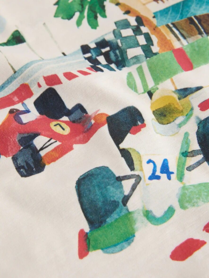 Cream Watercolour Race Car Scene Short Sleeve Back Print T-Shirt 4