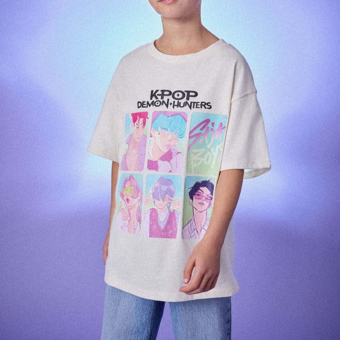 Ecru KPOP Demon Hunters Short Sleeve T-Shirt (6-16yrs)