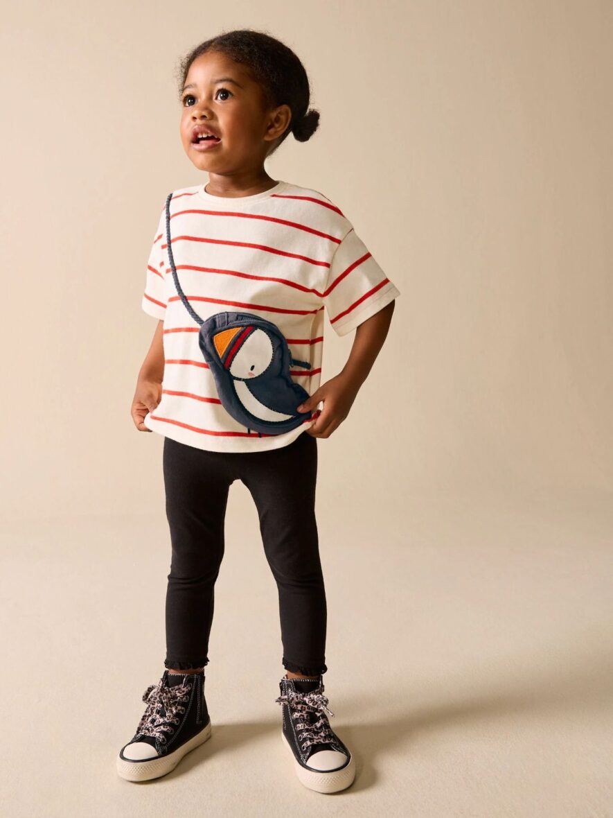 Ecru Red Stripe Puffin Short Sleeve Bag T-Shirt 1