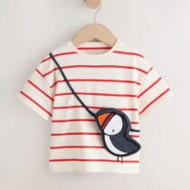 Ecru/Red Stripe Puffin Short Sleeve Bag T-Shirt 4
