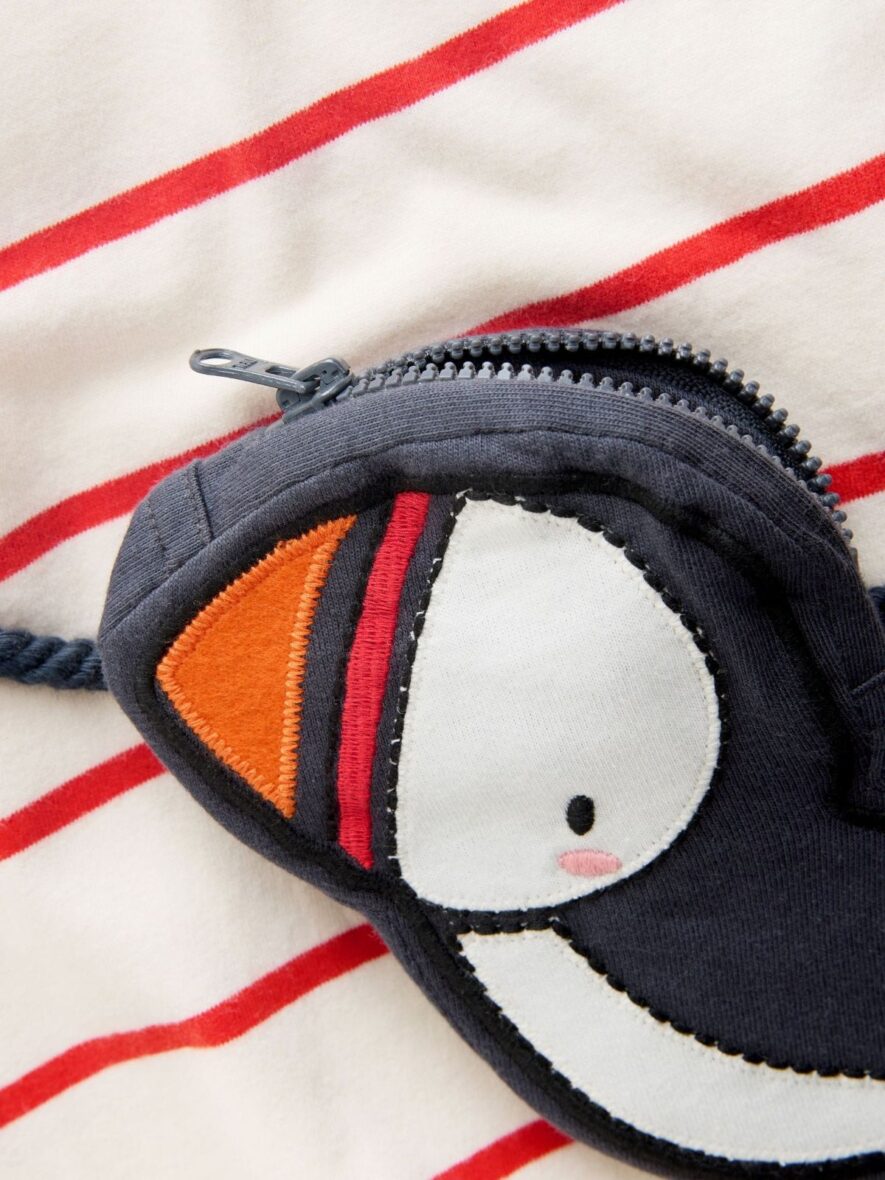 Ecru Red Stripe Puffin Short Sleeve Bag T-Shirt 4