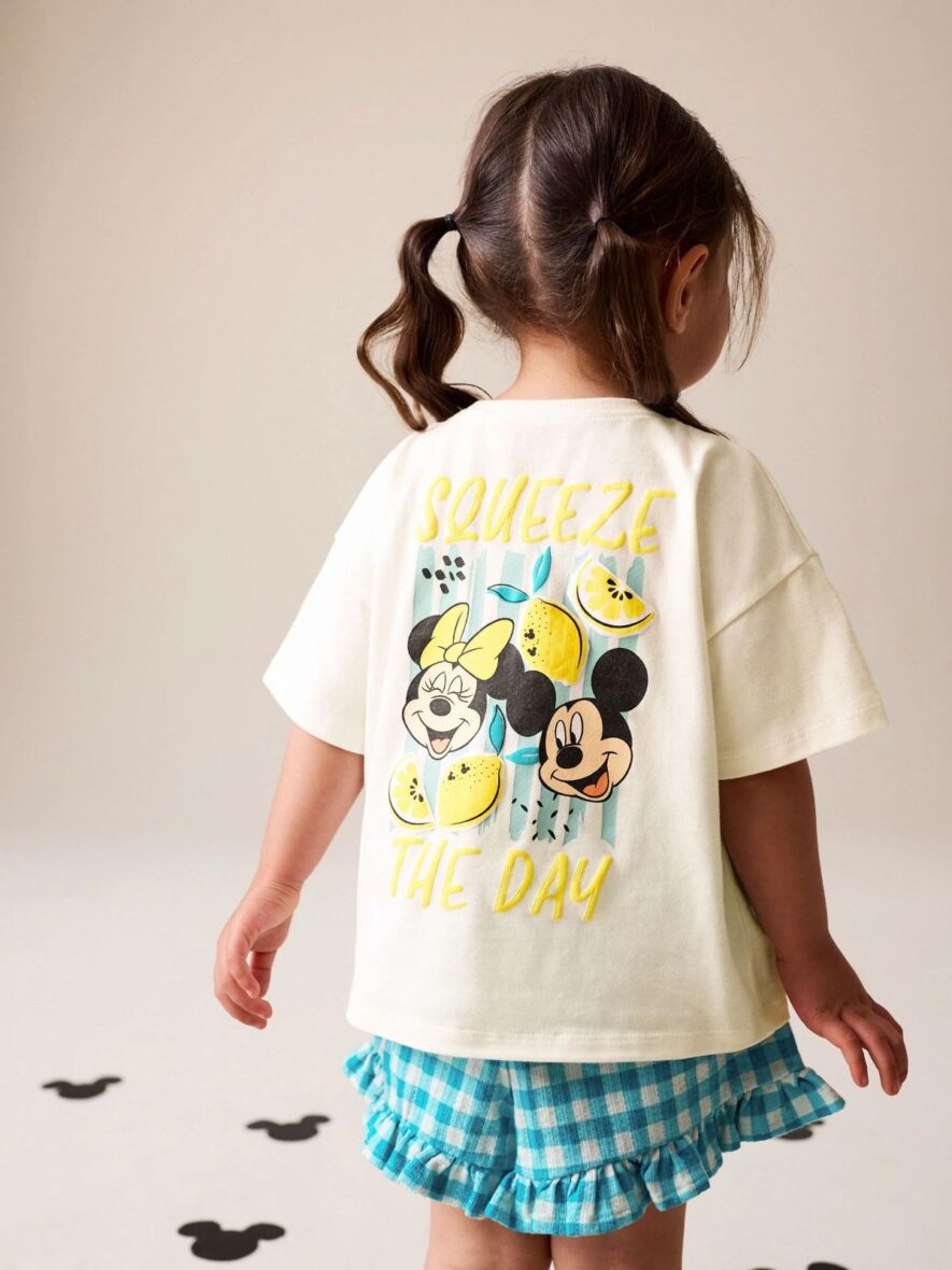 Ecru White Disney Minnie and Mickey Short Sleeve Top and Shorts Set 1