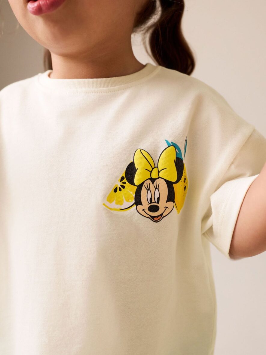 Ecru White Disney Minnie and Mickey Short Sleeve Top and Shorts Set 2
