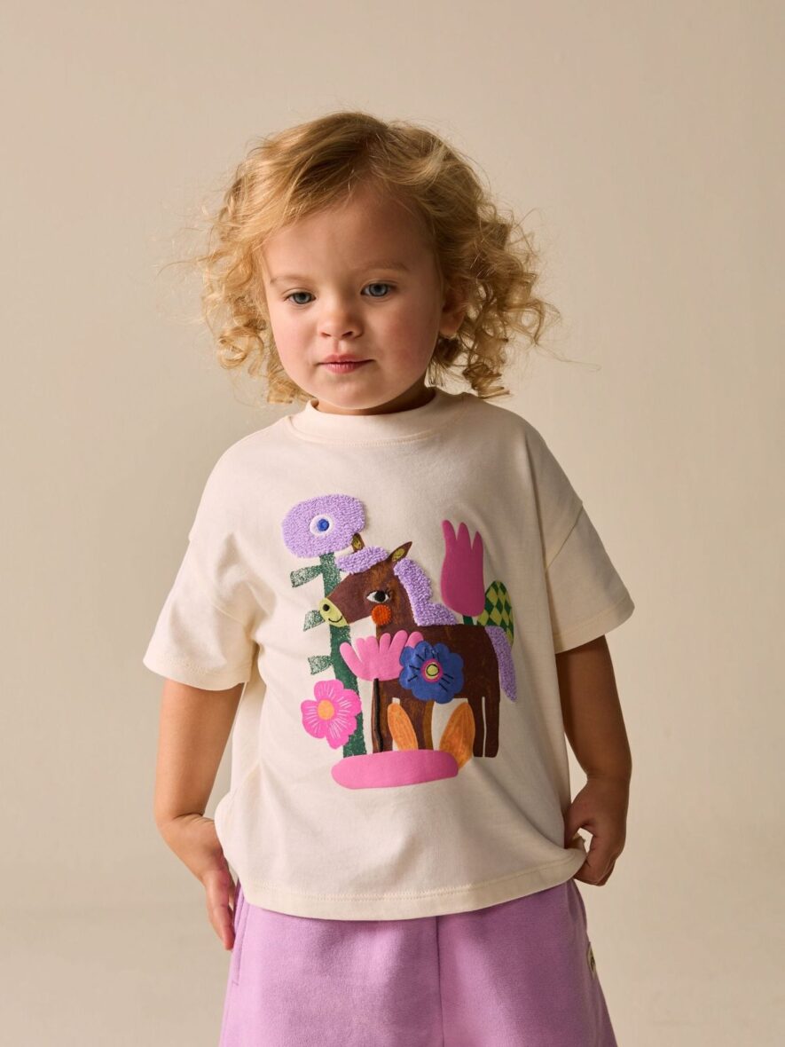 Ecru White Horse Short Sleeve T-Shirt 1