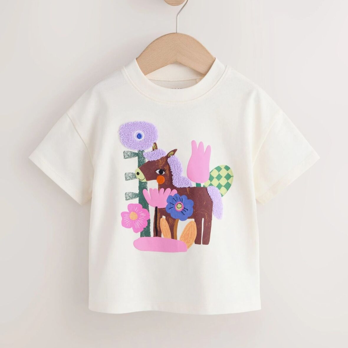 Ecru White Horse Short Sleeve T-Shirt (3mths-7yrs)