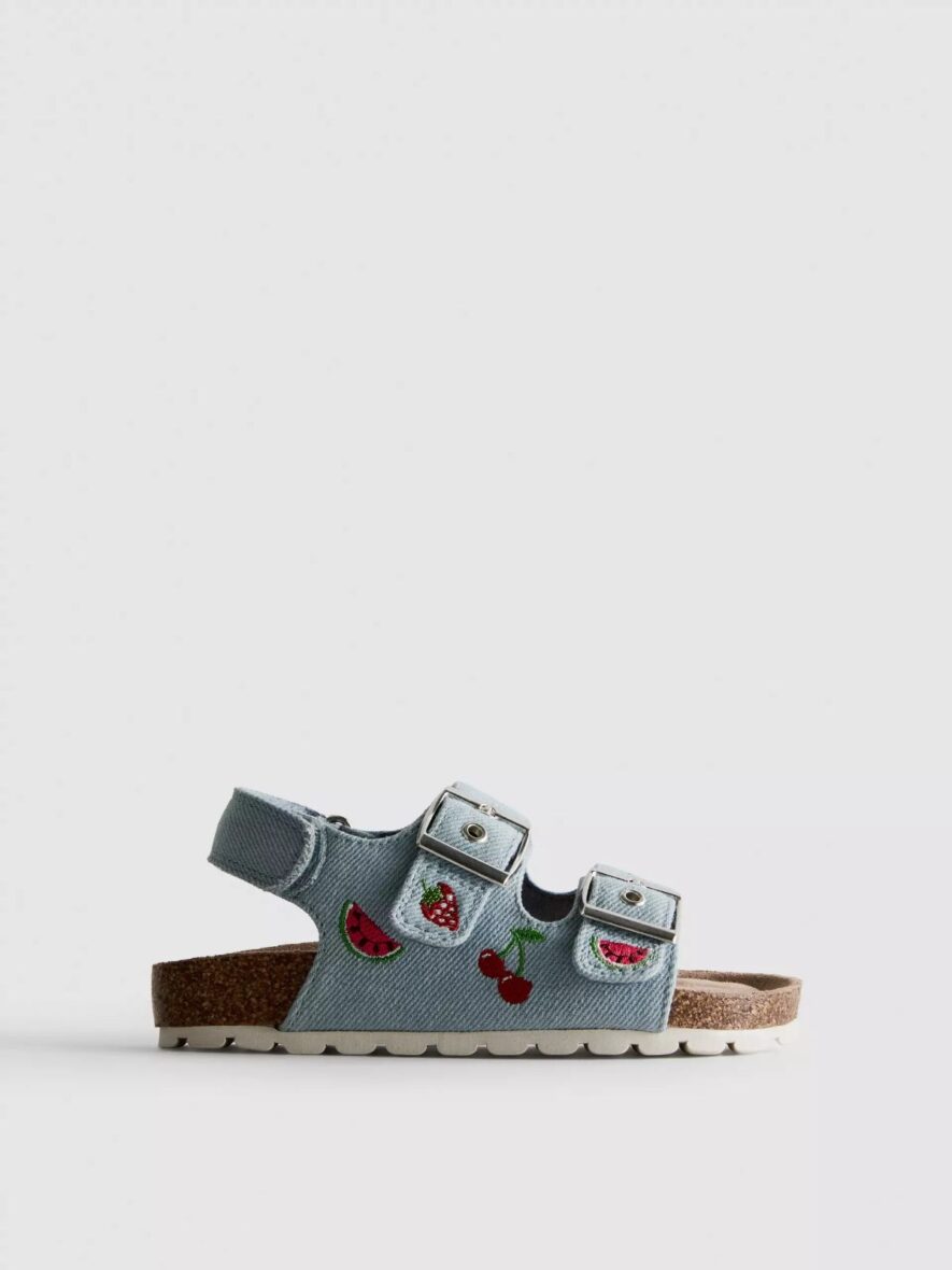 Primark Embroidered Double Buckle Strap Denim Sandals