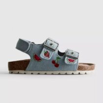 Embroidered Double Buckle Strap Denim Sandals 1