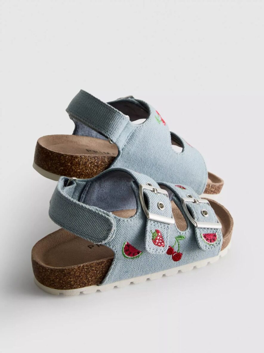 Embroidered Double Buckle Strap Denim Sandals 3