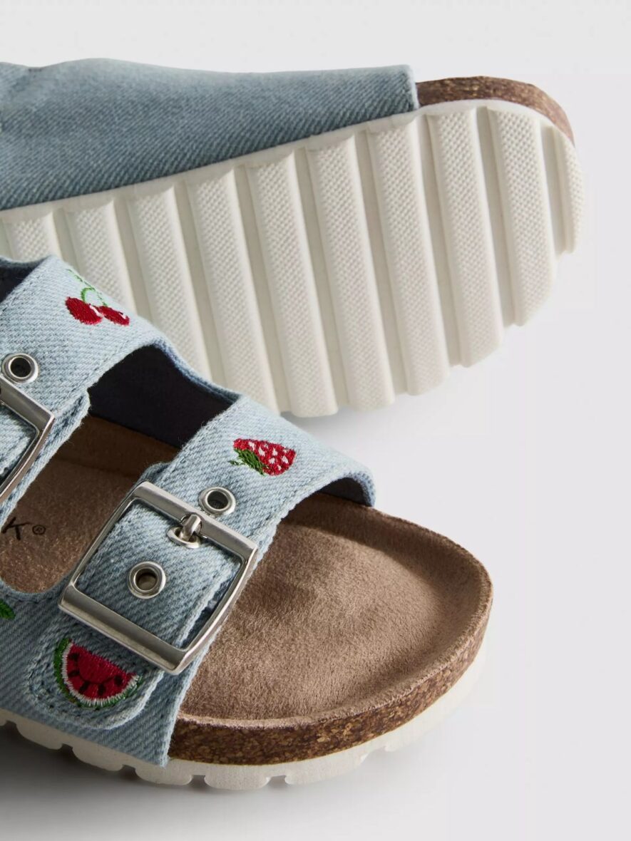 Embroidered Double Buckle Strap Denim Sandals 4