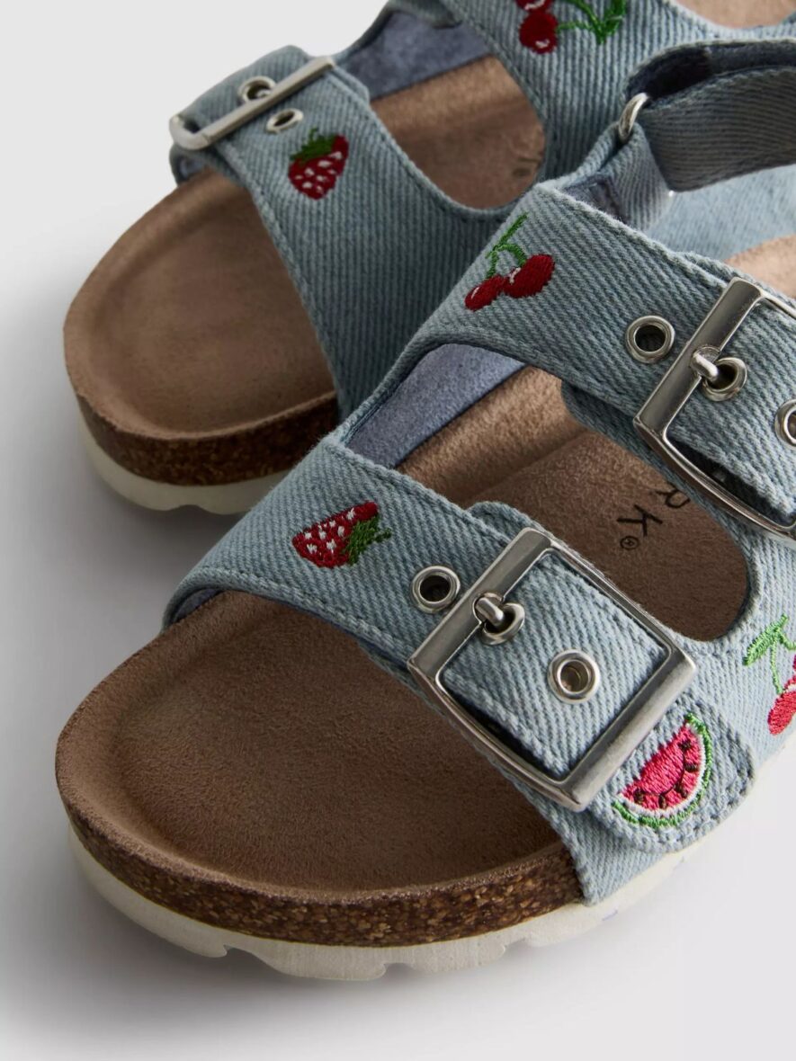 Embroidered Double Buckle Strap Denim Sandals 5