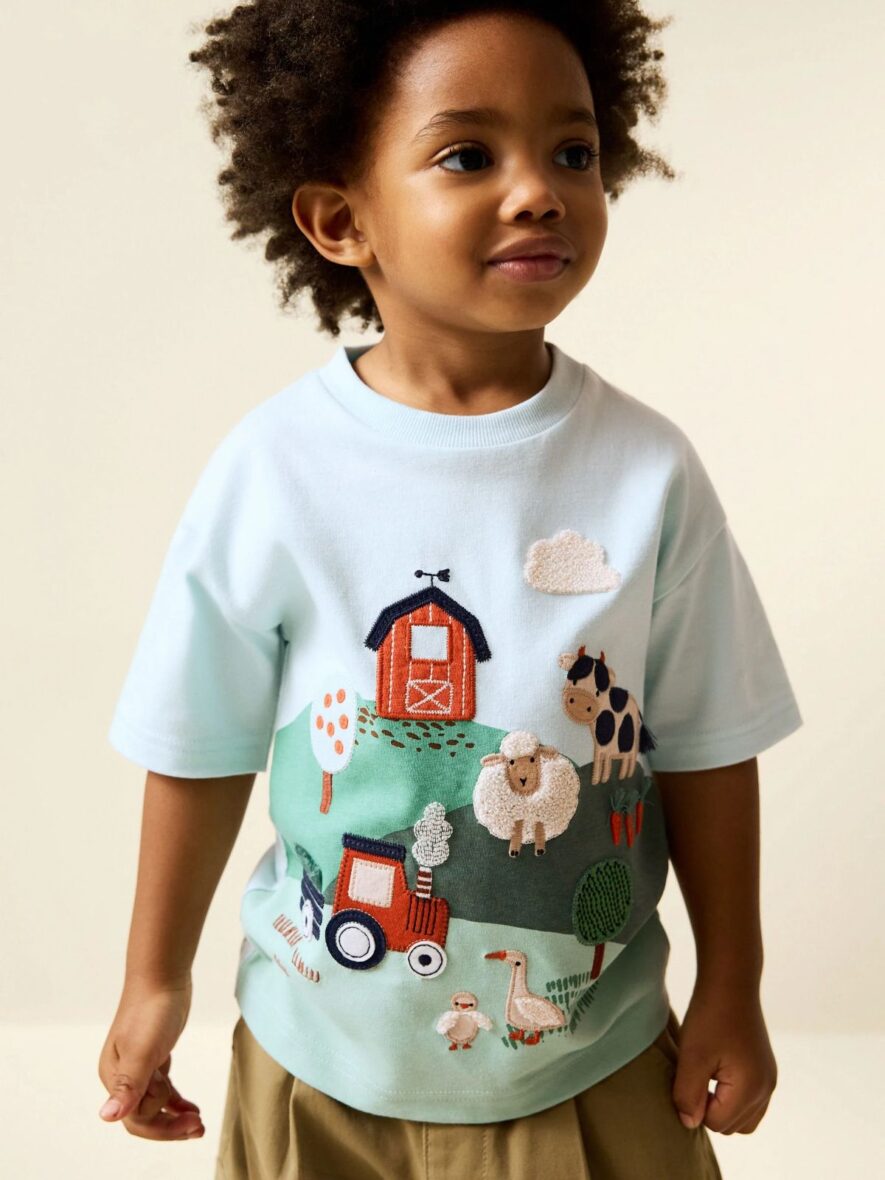 Green Blue Farm Short Sleeve Appliqué T-Shirt 1