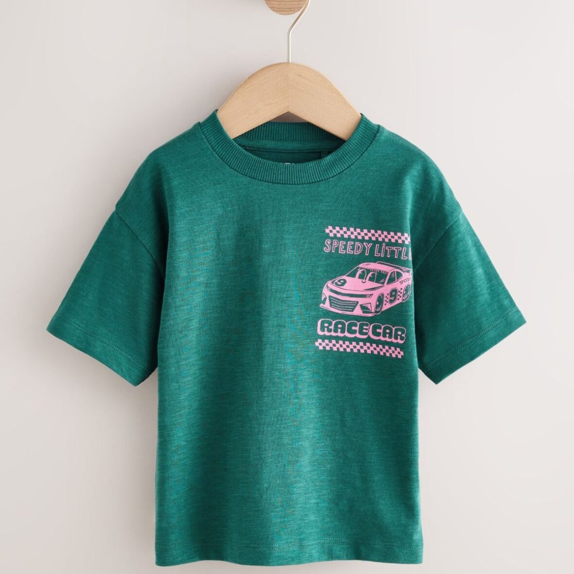 Green/Pink Race Car Short Sleeve Back Print T-Shirt (3mths-7yrs)