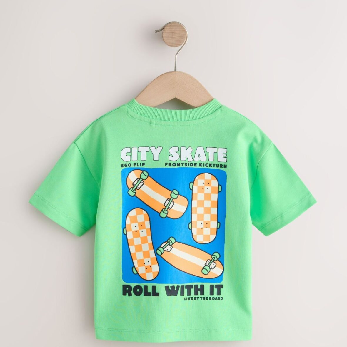 Green Skateboard Short Sleeve Back Print T-Shirt 2