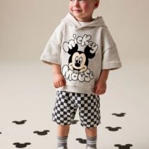 Grey Marl And Checkerboard Hooded Sweatshirt and Shorts Set 2