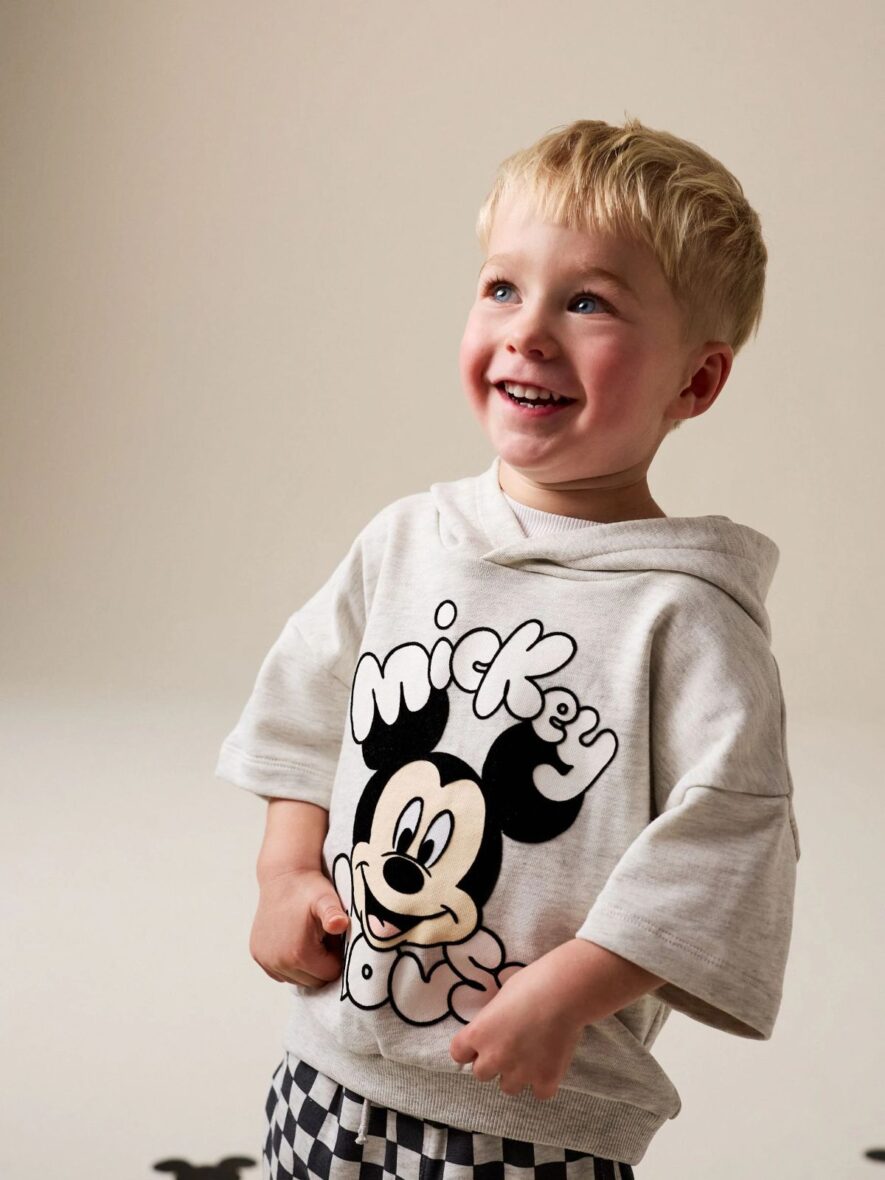 Grey Marl And Checkerboard Hooded Sweatshirt and Shorts Set 2