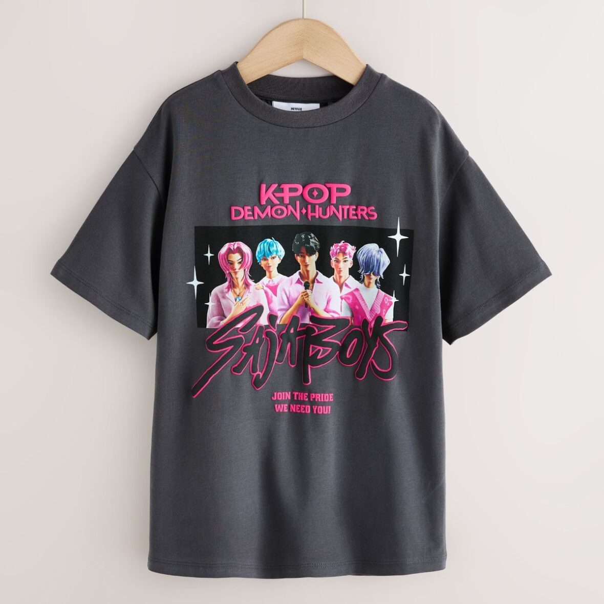 Grey Saja Boys KPOP Demon Hunters Short Sleeve T-Shirt (6-16yrs)