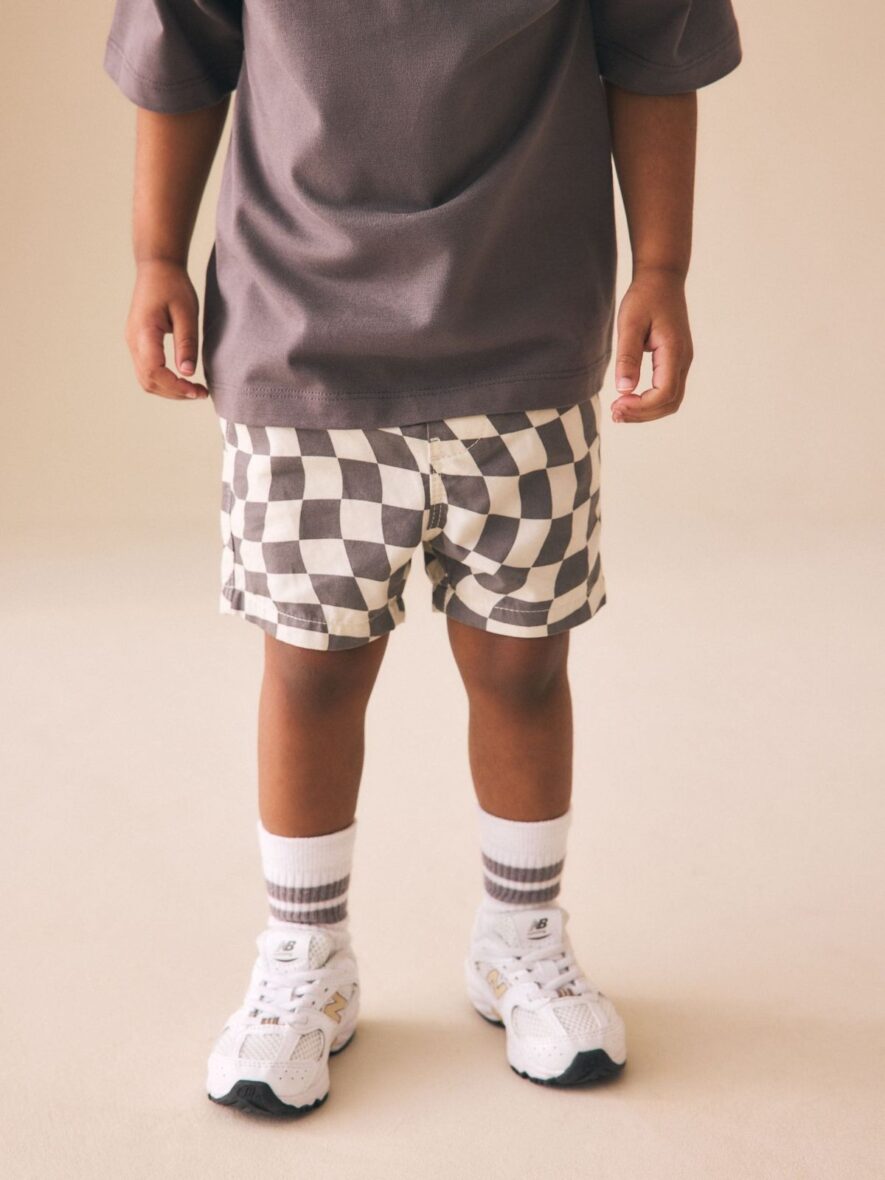Grey White Checkerboard Pull On Shorts 1
