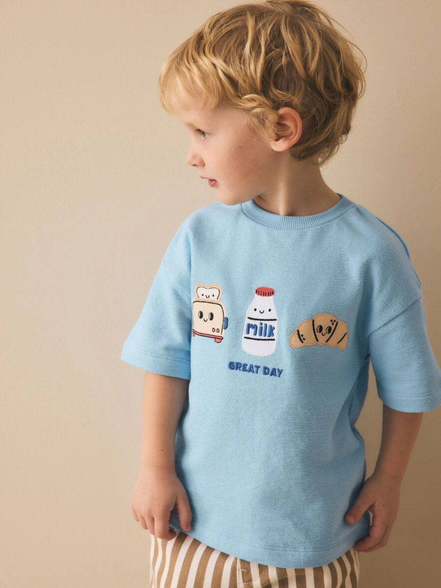 Light Blue Breakfast Trio Short Sleeve Appliqué T-Shirt 1