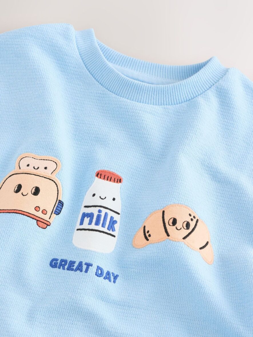 Light Blue Breakfast Trio Short Sleeve Appliqué T-Shirt 4