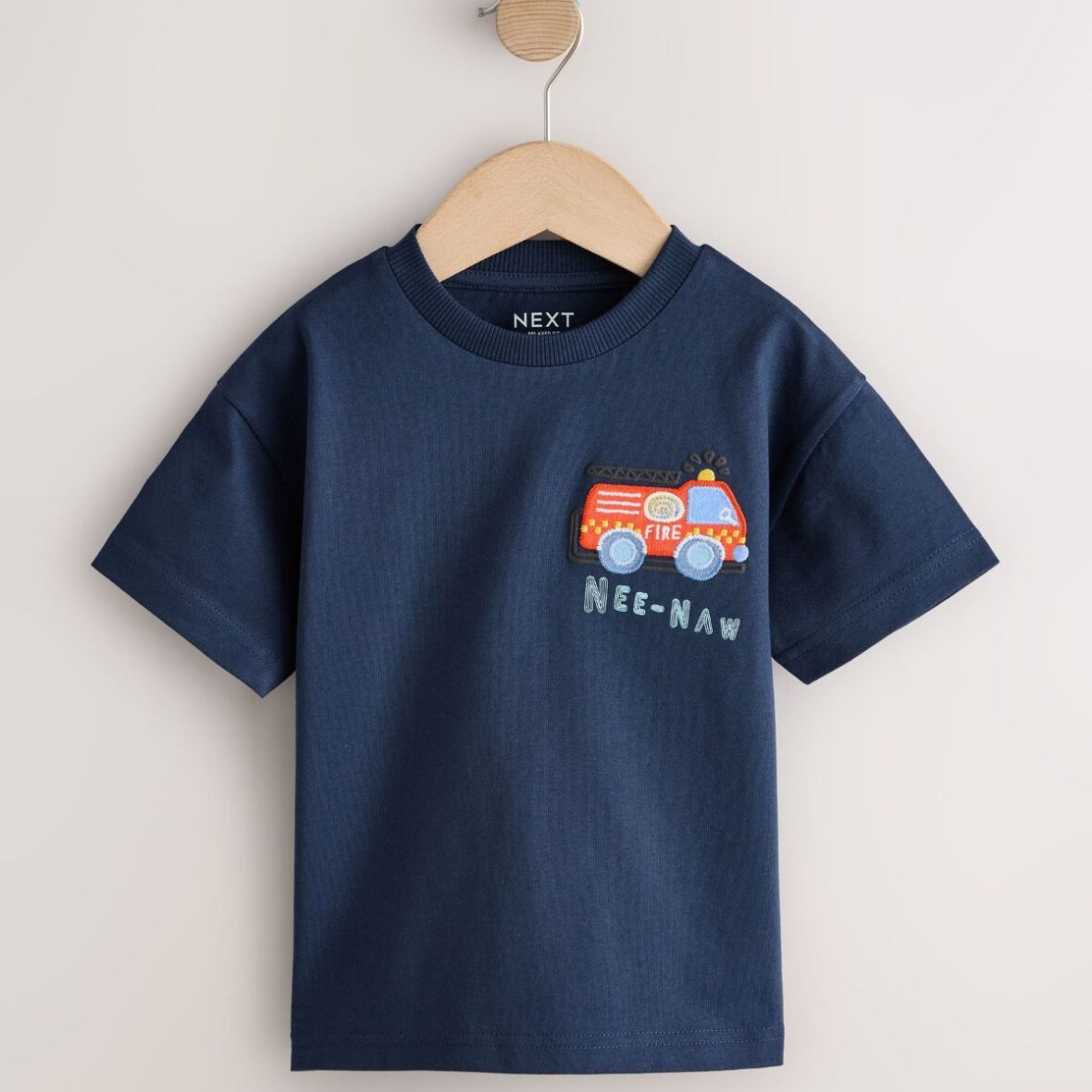 Navy Blue Fire Engine Short Sleeve Appliqué T-Shirt (3mths-7yrs)